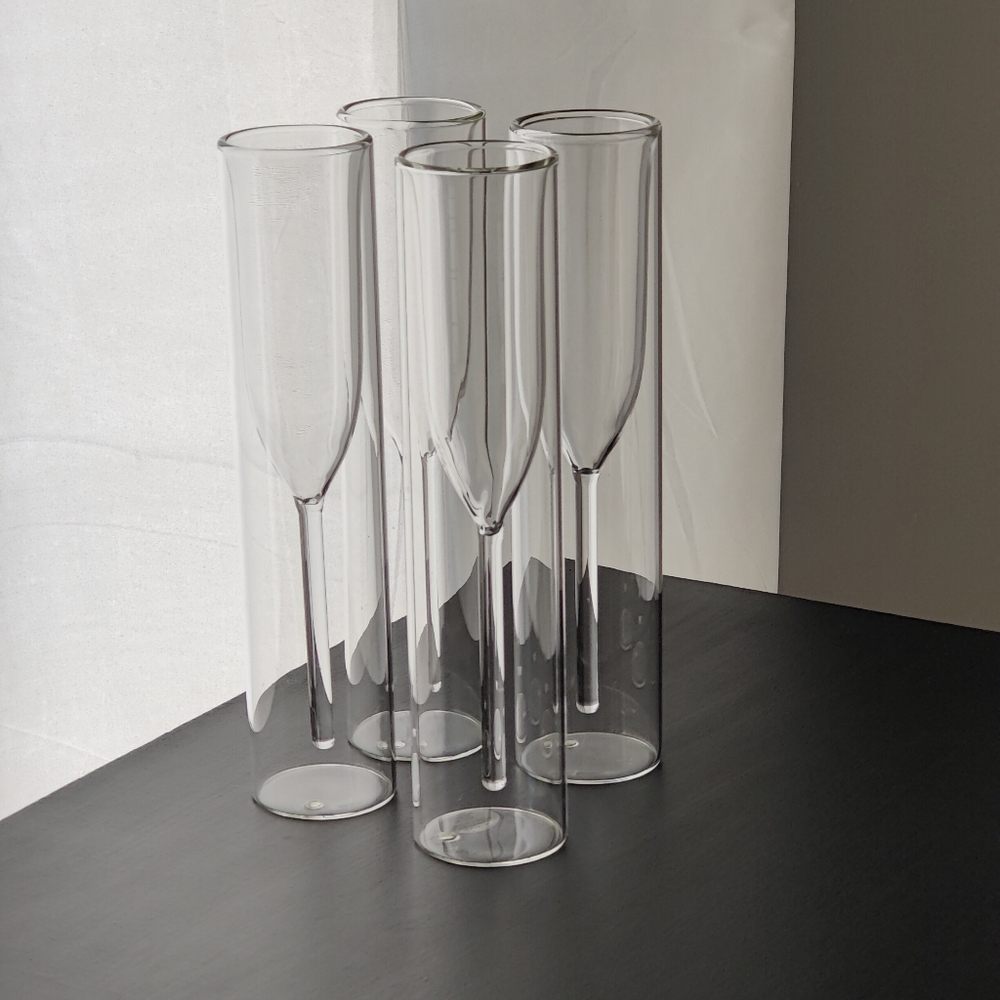 Elegant Clear Double Walled Champagne Flutes Set 4